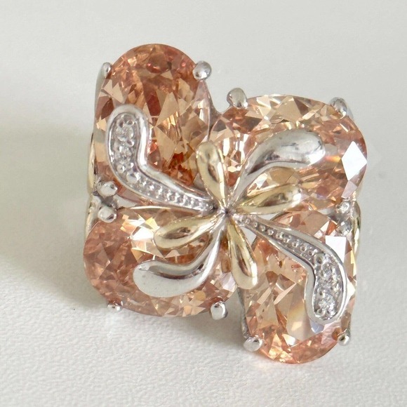 SETA 925 Sterling Silver Huge Clear & Orange CZ Chunky Statement Ring Size 11 - Picture 1 of 15